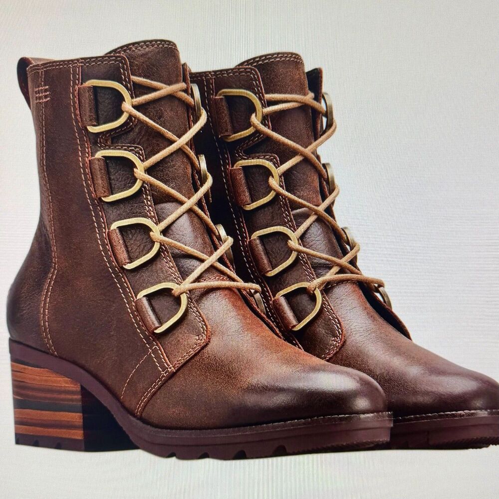 Sorel Cate Lace Boot Waterproof Leather Stack Heel Winter NEW